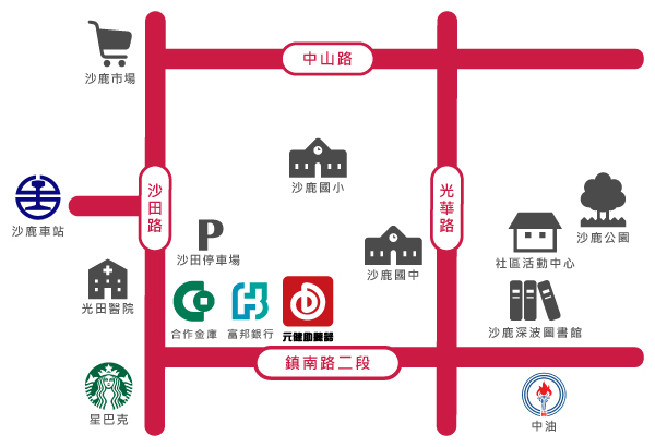 元健助聽器台中沙鹿店地理位置圖